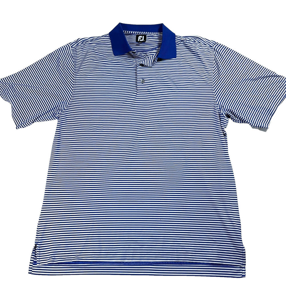 FootJoy Polo Shirt Mens L Blue White Striped Golf Performance Athletic Top Tee